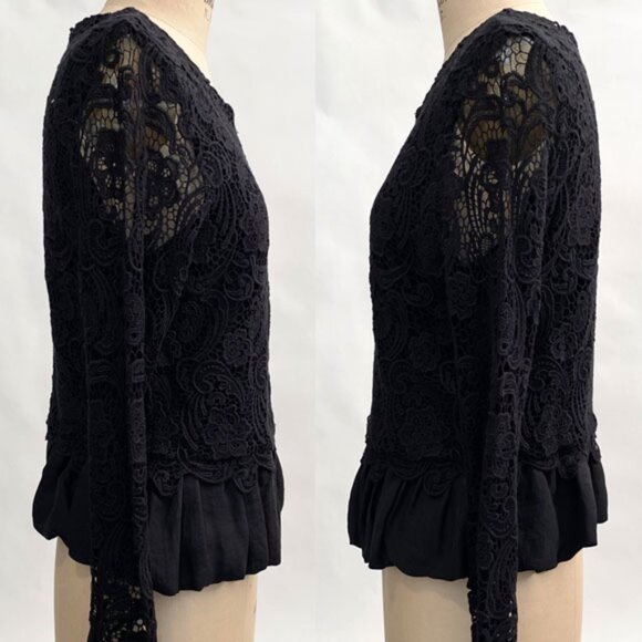 NWOT Anthropologie Black Lace Zippered Peplum Jacket Size M - Picture 4 of 12